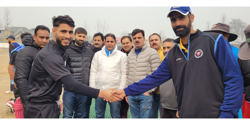 Captains of teams during the inaugural ceremony of LG Rolling Trophy at Srinagar on Friday.
