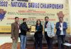 Office bearers being awarded during closing ceremony of Sambo Championship at Jammu on Monday.