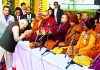 Prime Minister Narendra Modi presenting gifts to monks after paying homage to Dr B. R. Ambedkar on his Mahaparinirvan Diwas, at Parliament House Complex in New Delhi onTuesday. (UNI)