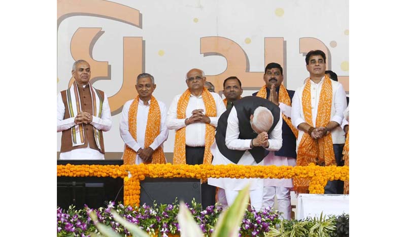 Prime Minsiter Narendra Modi attends the swearing-in ceremony of Gujarat Chief Minister, in Gandhinagar on Monday. (UNI) Prime Minsiter Narendra Modi attends the swearing-in ceremony of Gujarat Chief Minister, in Gandhinagar on Monday. (UNI)