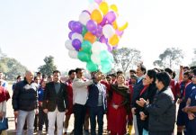 Inter-collegiate tournament being inaugurated by dignitaries by releasing balloons at GGM Science College on Tuesday.