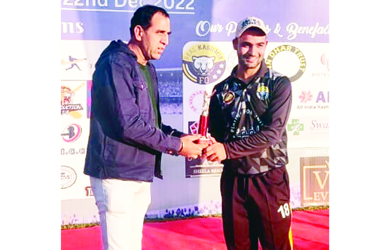 Man of match being presented to a winner at KC Sports Ground Jammu on Sunday. Man of match being presented to a winner at KC Sports Ground Jammu on Sunday.