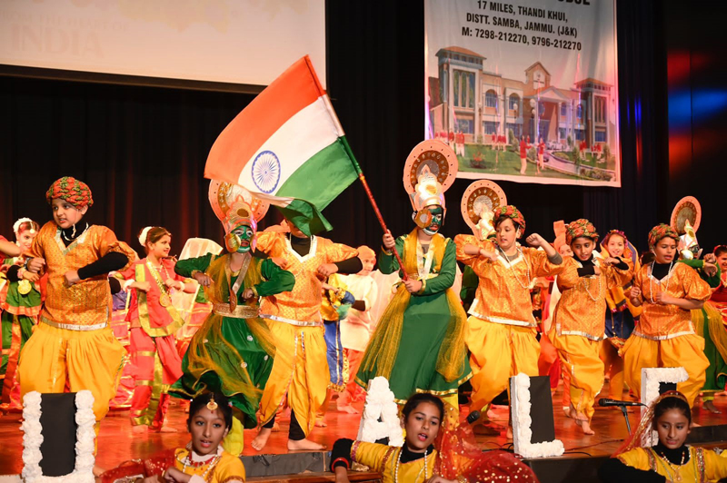 Students presenting cultural item by holding Tricolour at MV Int’l Annual Day on Saturday. Students presenting cultural item by holding Tricolour at MV Int’l Annual Day on Saturday.