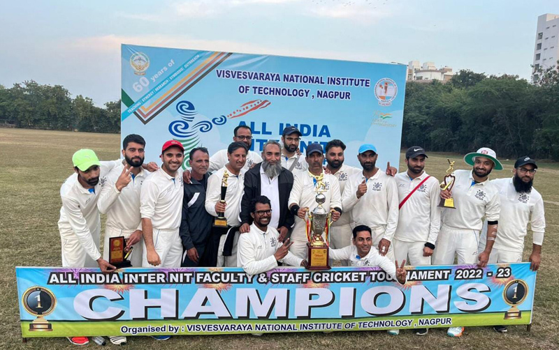 Winners posing with trophy at Nagpur on Wednesday.