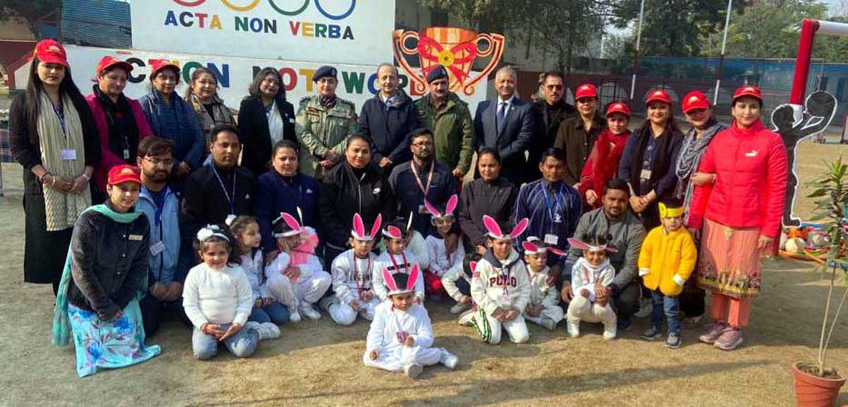 Students and dignitaries posing for a group photograph during Sports Day at Jodhamal on Thursday. Students and dignitaries posing for a group photograph during Sports Day at Jodhamal on Thursday.
