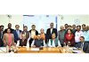 Union Minister Dr Jitendra Singh posing for a group photograph with Directors of different leading frontier Biotechnology Institutes of India during an extended comprehensive review meeting at National Institute of Immunology, New Delhi on Friday.