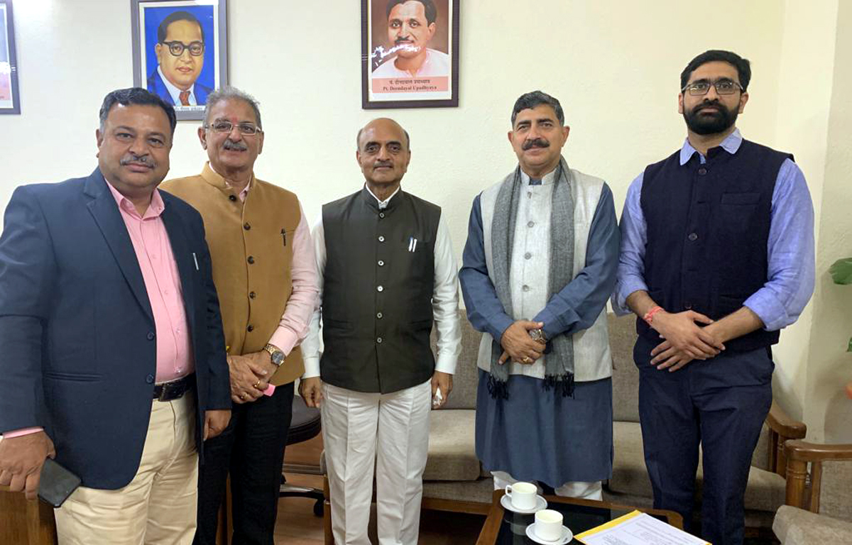 Former Deputy CM, Kavinder Gupta and MP, Jugal Kishore Sharma with Union MoS Finance, Dr Bhagwat Karad during a meeting in New Delhi on Wednesday. Former Deputy CM, Kavinder Gupta and MP, Jugal Kishore Sharma with Union MoS Finance, Dr Bhagwat Karad during a meeting in New Delhi on Wednesday.