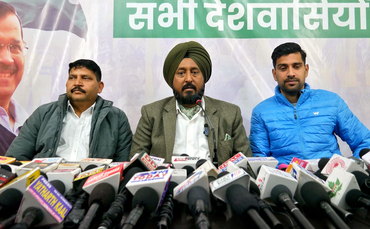 Senior AAP leader TS Tony addressing a press conference at Jammu on Wednesday. Senior AAP leader TS Tony addressing a press conference at Jammu on Wednesday.