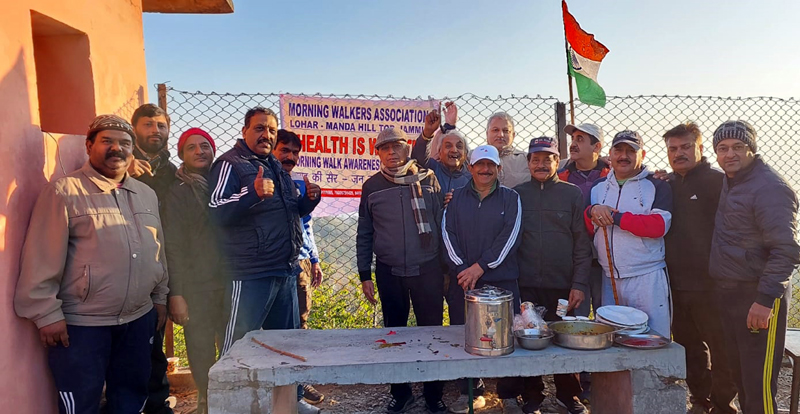 Morning walkers during a get together at Manda on Sunday. Morning walkers during a get together at Manda on Sunday.