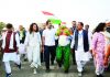 Congress leader Rahul Gandhi with Bollywood actor Swara Bhasker during the party's 'Bharat Jodo Yatra', in Ujjain district on Thursday. (UNI)