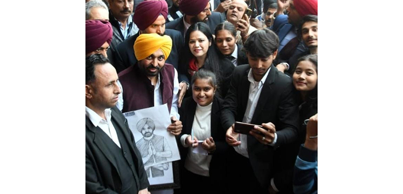 Bhagwant Mann, Punjab CM during a function at Aryans College of Law. Bhagwant Mann, Punjab CM during a function at Aryans College of Law.
