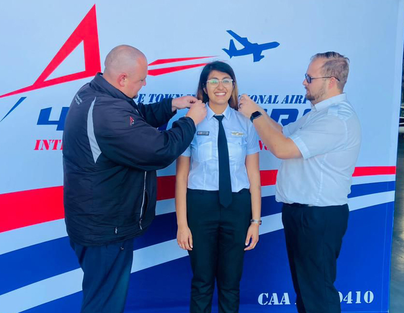 Sanya Ahuja getting stars on her collars on becoming Commercial Pilot. Sanya Ahuja getting stars on her collars on becoming Commercial Pilot.