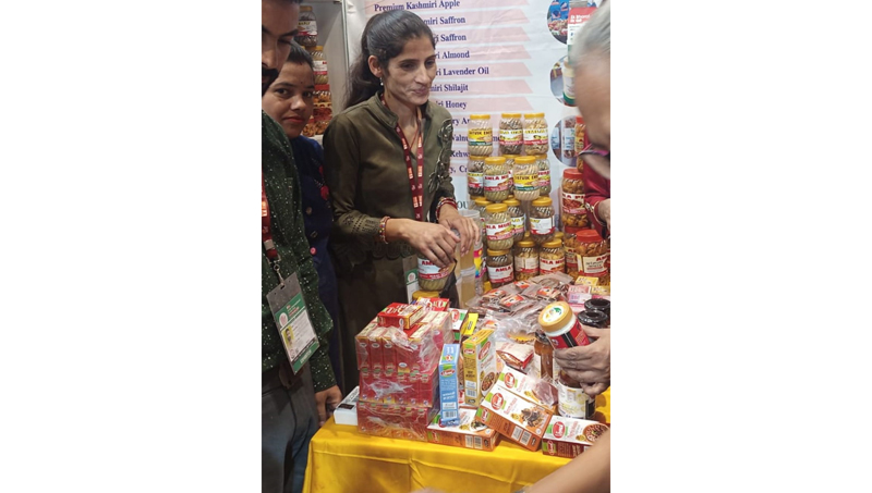 Reva Rajput displaying products made by her Self Help Group. Reva Rajput displaying products made by her Self Help Group.