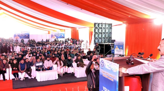 Union Minister Dr Jitendra Singh speaking at the Conclave in Kathua on Saturday.