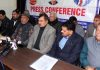 Leaders of JACRC addressing joint press conference in Jammu on Monday. — Excelsior/Rakesh