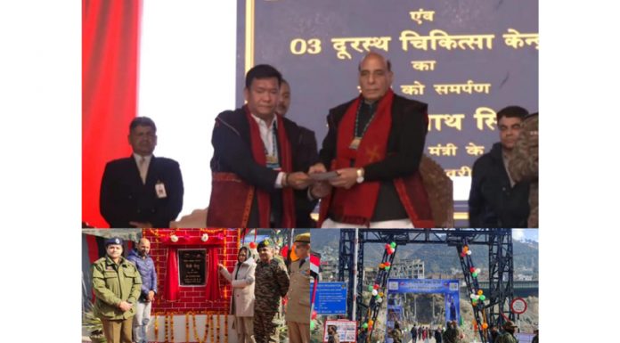 Defence Minister Rajnath Singh e-inaugurating border infrastructure development projects on Tuesday.