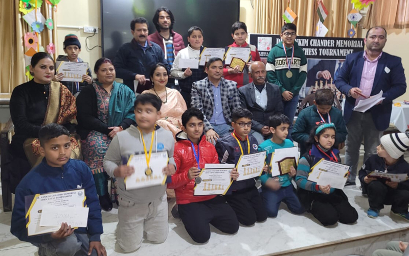 Winners pose with Chess Association president Atul Kumar Gupta at Jammu. Winners pose with Chess Association president Atul Kumar Gupta at Jammu.