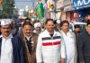 Cong leaders and Seva Dal activists taking out rally in Jammu on Thursday.