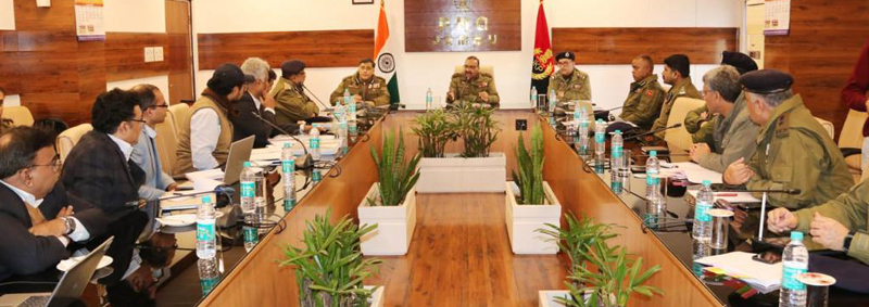 DGP Dilbag Singh chairing a meeting on Monday. DGP Dilbag Singh chairing a meeting on Monday.