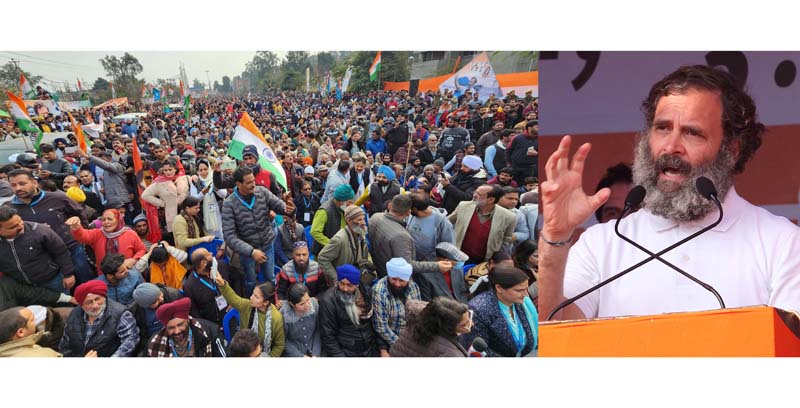 Cong leader Rahul Gandhi addressing a public rally at Satwari in Jammu on Monday. Another pic on page 6. -Excelsior/Rakesh Cong leader Rahul Gandhi addressing a public rally at Satwari in Jammu on Monday. Another pic on page 6. -Excelsior/Rakesh