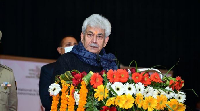 LG Manoj Sinha addressing a cultural festival in Jammu on Friday.
