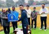 Abhinav Puri receiving player of the match award by Match Referee and Member-Administration JKCA in Jammu on Friday.