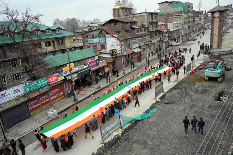 ABVP conducts march with 100-ft long National Flag through Lal Chowk to mark Republic Day. ABVP conducts march with 100-ft long National Flag through Lal Chowk to mark Republic Day.
