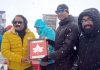 A winner being awarded by dignitaries at Gulmarg on Saturday.