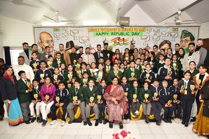 Awardees posing for group photograph along with School management at DPS Jammu on Wednesday. Awardees posing for group photograph along with School management at DPS Jammu on Wednesday.