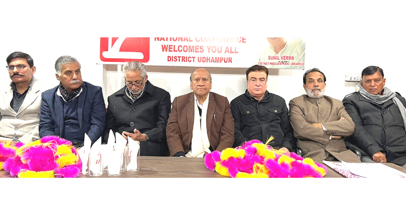 NC provincial president Rattan Lal Gupta and others at a meeting in Udhampur on Sunday. NC provincial president Rattan Lal Gupta and others at a meeting in Udhampur on Sunday.