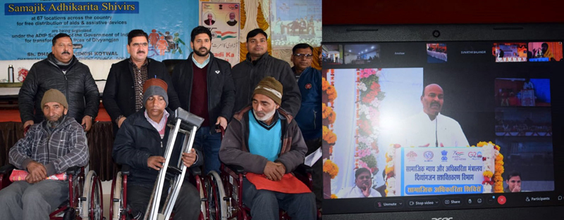 Union Minister Dr Virendra Kumar e-distributing appliances among PwDs. Union Minister Dr Virendra Kumar e-distributing appliances among PwDs.