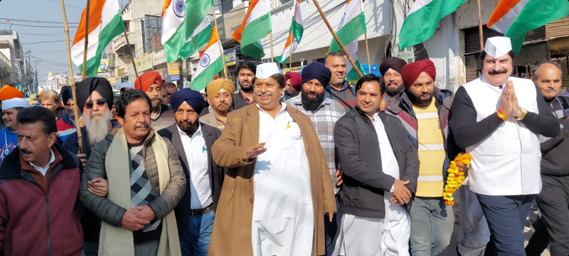 Raman Bhalla leading Bharat Jodo Yatra rally at Jammu on Wednesday. Raman Bhalla leading Bharat Jodo Yatra rally at Jammu on Wednesday.