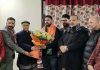 BJP leaders welcoming NC DDC member from Batote into party at Jammu on Saturday.
