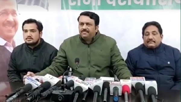 AAP state spokesperson Jagdeep Singh addressing a press conference at Jammu. AAP state spokesperson Jagdeep Singh addressing a press conference at Jammu.