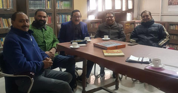 Trustees of J&K Dharmarth Trust Ajatshatru Singh and Ranvijay Singh along with members of MGSM Trust at a library in the premises of Karan Bhawan, Jammu. Trustees of J&K Dharmarth Trust Ajatshatru Singh and Ranvijay Singh along with members of MGSM Trust at a library in the premises of Karan Bhawan, Jammu.