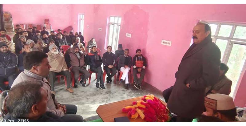 Surjeet Singh Slathia addressing BJP workers on Sunday. Surjeet Singh Slathia addressing BJP workers on Sunday.