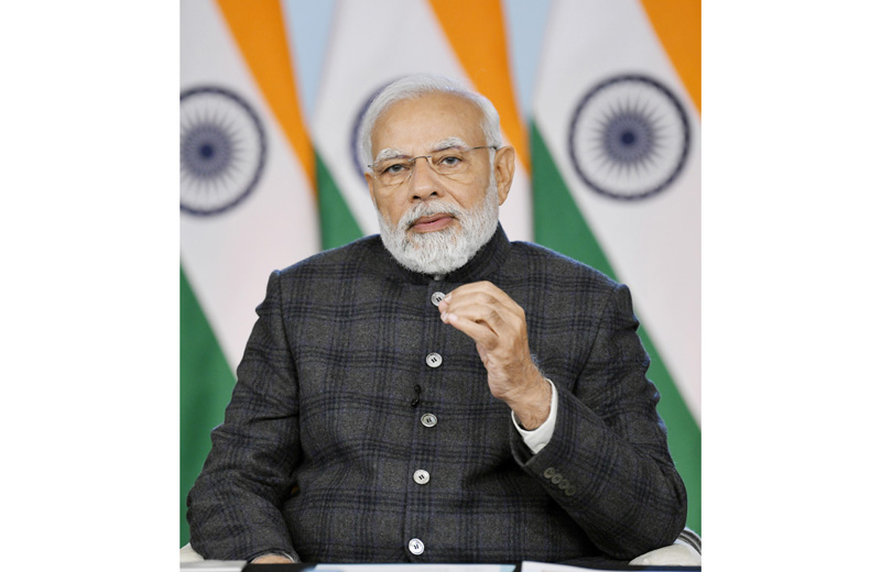 Prime Minister Narendra Modi addresses at the opening session of Voice of Global South Summit 2023 via video conferencing on Thursday. (UNI) Prime Minister Narendra Modi addresses at the opening session of Voice of Global South Summit 2023 via video conferencing on Thursday. (UNI)