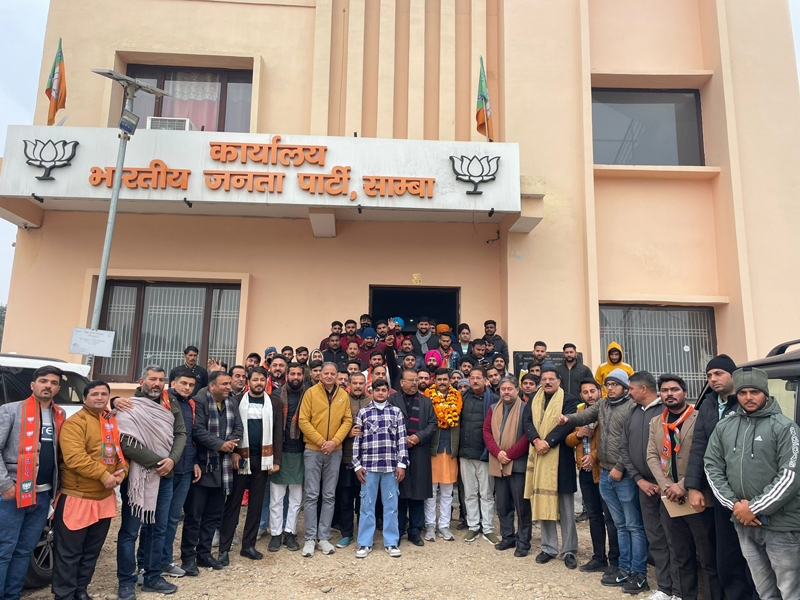 BJP and BJYM leaders during a meeting at Samba on Monday. BJP and BJYM leaders during a meeting at Samba on Monday.