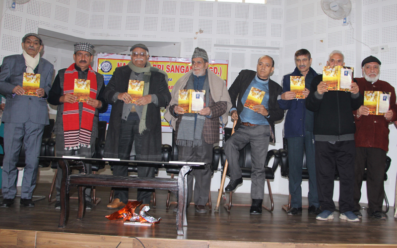 Intellectuals and writers releasing two Kashmiri books at K L Sehgal Hall Jammu on Monday. -Excelsior/Rakesh Intellectuals and writers releasing two Kashmiri books at K L Sehgal Hall Jammu on Monday. -Excelsior/Rakesh