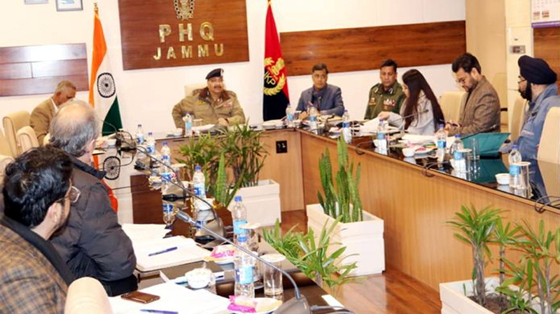 DGP Dilbag Singh and ACS(FC) Home, R K Goyal chairing 48th meeting of JKPHCL’s BoDs in Jammu on Tuesday.