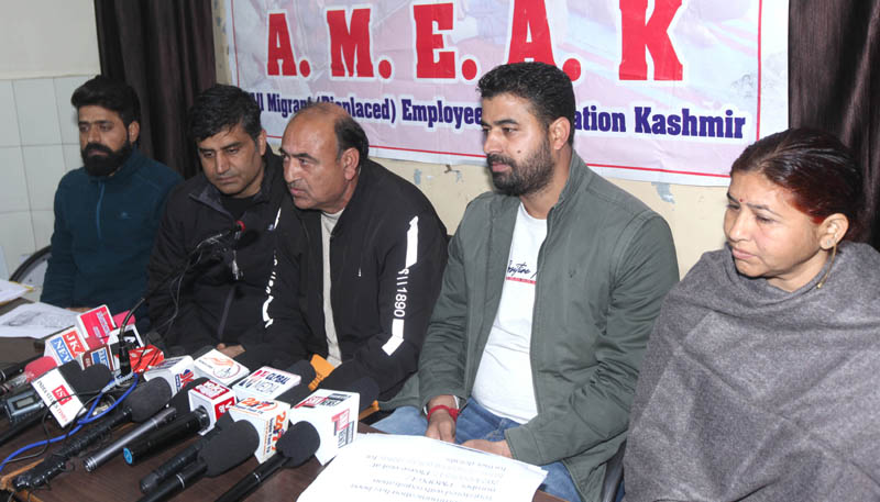 Package employees representatives at a press conference at Jammu on Saturday. -Excelsior/Rakesh Package employees representatives at a press conference at Jammu on Saturday. -Excelsior/Rakesh