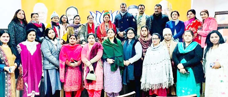BJP Mahila Morcha activists during a meeting at Kachi Chawni Jammu on Tuesday. BJP Mahila Morcha activists during a meeting at Kachi Chawni Jammu on Tuesday.