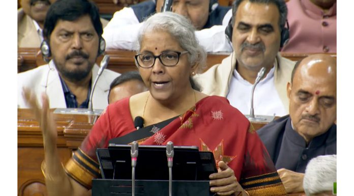 Union Finance Minister Nirmala Sitharaman presenting the budget for 2023-24 in the Parliament on Wednesday. (UNI)