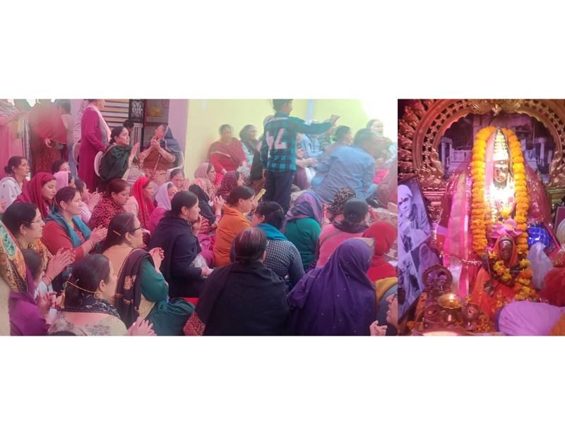 People paying obeisance to Goddess Sharda at Jagti township on Wednesday. People paying obeisance to Goddess Sharda at Jagti township on Wednesday.