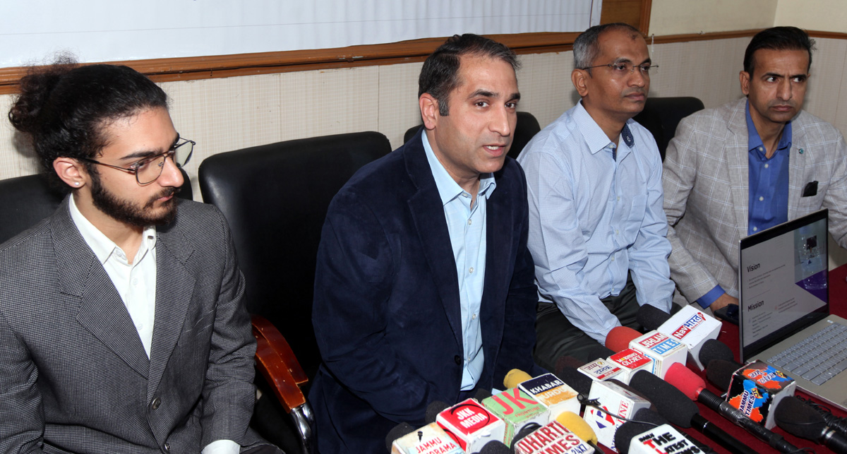 Founder of AARK Global Inc. Amit Kachroo addressing a press conference at Jammu on Thursday. —Excelsior/Rakesh Founder of AARK Global Inc. Amit Kachroo addressing a press conference at Jammu on Thursday. —Excelsior/Rakesh