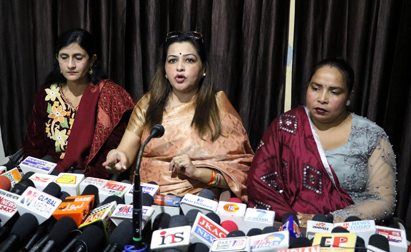 AAP leader Namrta Sharma addressing media persons in Jammu on Friday. AAP leader Namrta Sharma addressing media persons in Jammu on Friday.