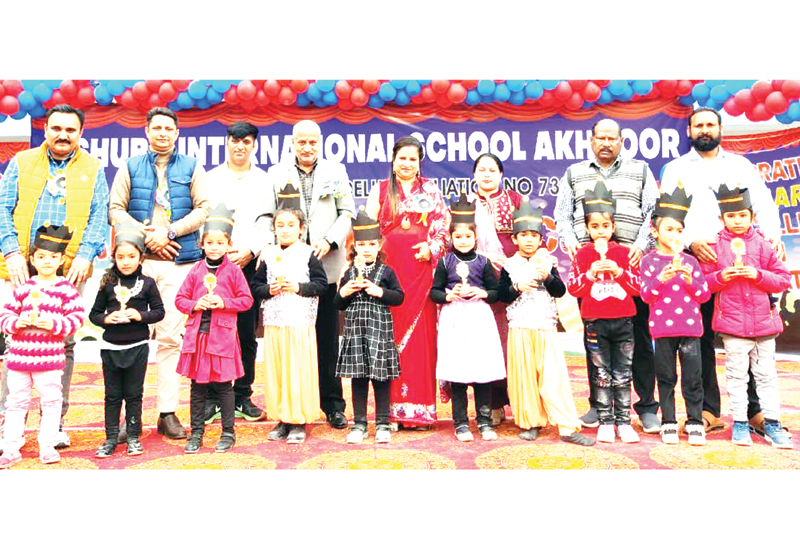 Former Minister Sham Lal Sharma posing with students and other dignitaries at Shubh Int'l School Jammu on Friday. Former Minister Sham Lal Sharma posing with students and other dignitaries at Shubh Int'l School Jammu on Friday.