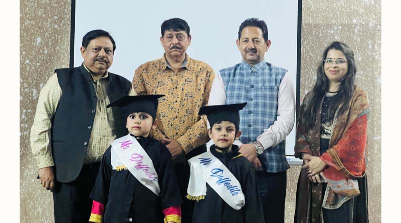 Deputy Mayor Baldev Singh Billawaria posing with students during ‘Annual Day’ function at Jammu on Sunday. Deputy Mayor Baldev Singh Billawaria posing with students during ‘Annual Day’ function at Jammu on Sunday.