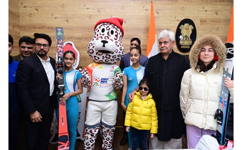 LG Manoj Sinha and Union Sports Minister Anurag Thakur launching 3rd Khelo India National Winter Games Anthem, Mascot and Jersey at Raj Bhavan on Saturday. LG Manoj Sinha and Union Sports Minister Anurag Thakur launching 3rd Khelo India National Winter Games Anthem, Mascot and Jersey at Raj Bhavan on Saturday.