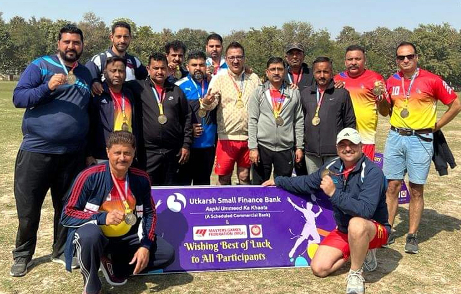 J&K Handball men team posing after winning gold in National Masters Games at Varanasi, UP. J&K Handball men team posing after winning gold in National Masters Games at Varanasi, UP.